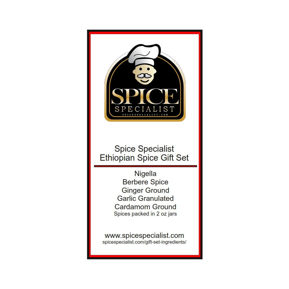 Ethiopian spice set - Contains: 5 Plastic Jars (1 each of: Nigella, Berbere, Ginger, Garlic, Cardamom ground)