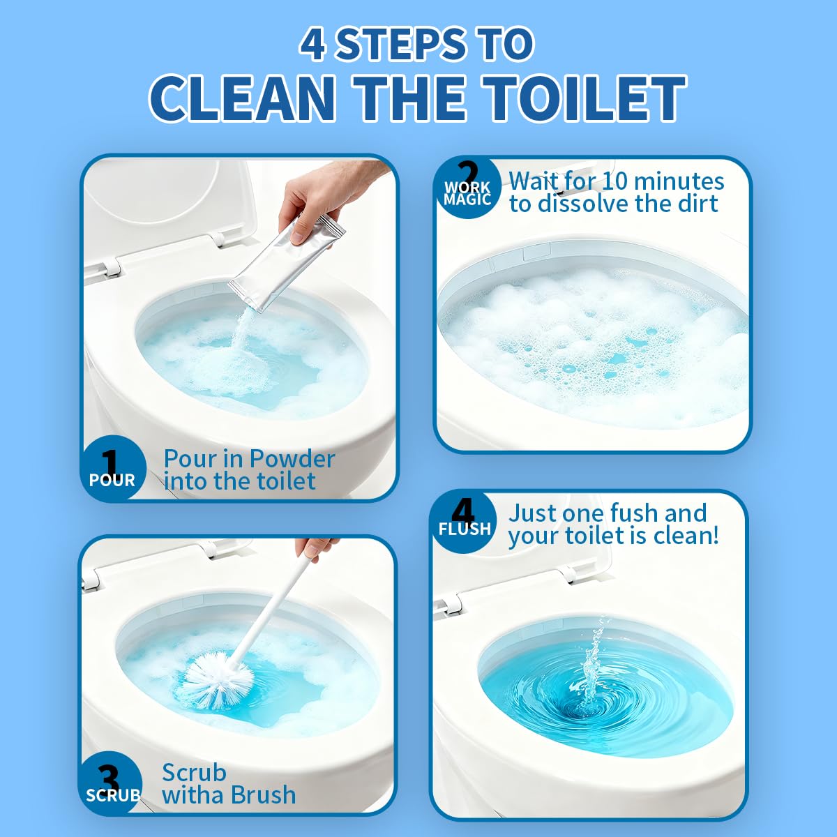 Maebho Toilet Cleaner - Toilet Bowl Cleaner Powder, Self Activating Powder for Toilets Bowls Cleaning, Powerful Foaming,Deep Cleaning,Eliminates Odors