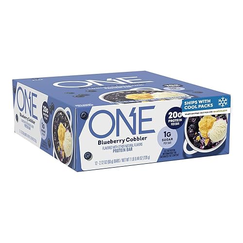 ONE Protein Bars, Blueberry Cobbler, Gluten Free with 20g Protein and 1g Sugar, Pantry Staples, 2.12 oz (12 Count)