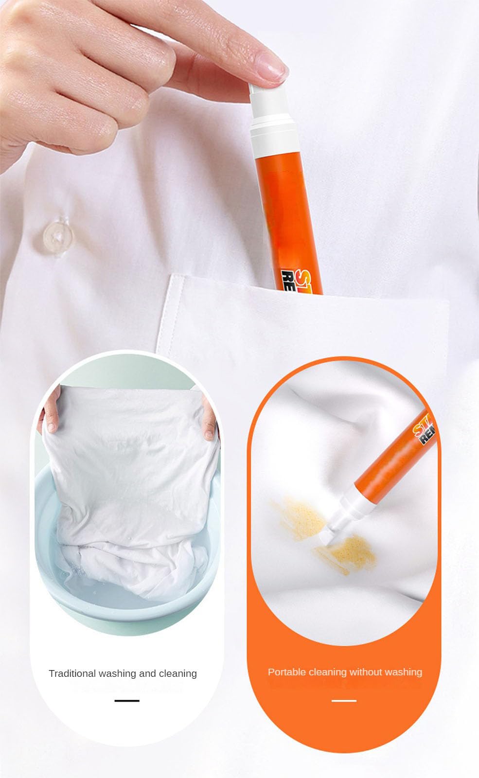 Stain Remover Pen - Set of 2, Stain Removal for White Clothes, Portable No-Rinse Quick Stain Removal