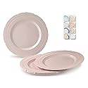 " OCCASIONS " 60 Plates Pack, Extra Heavyweight Vintage Wedding Party Disposable Plastic Plates (11'' Dinner Plate, Chateau in Blush/Dusty Rose Pink)