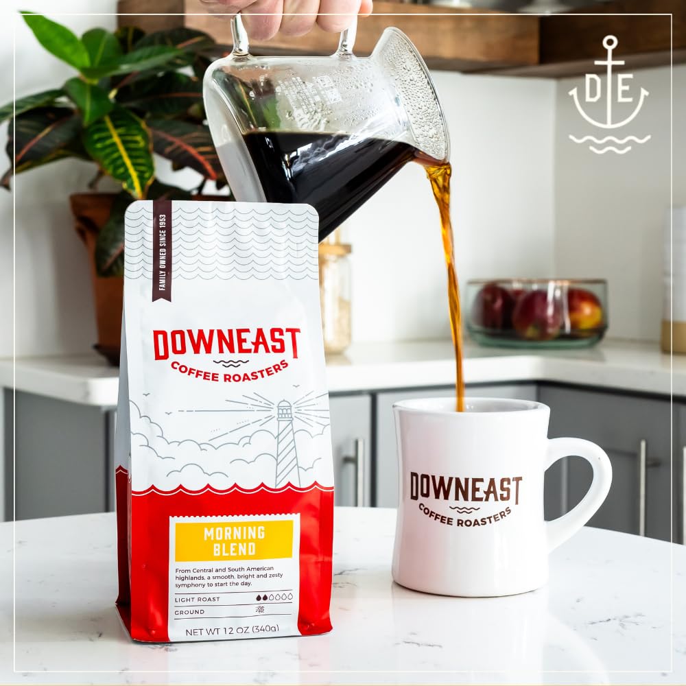 Downeast Coffee Roasters Ground Coffee - Morning Breakfast Blend, Light Roast, 100% Arabica Coffee - Smooth, Bright and Balanced - South American