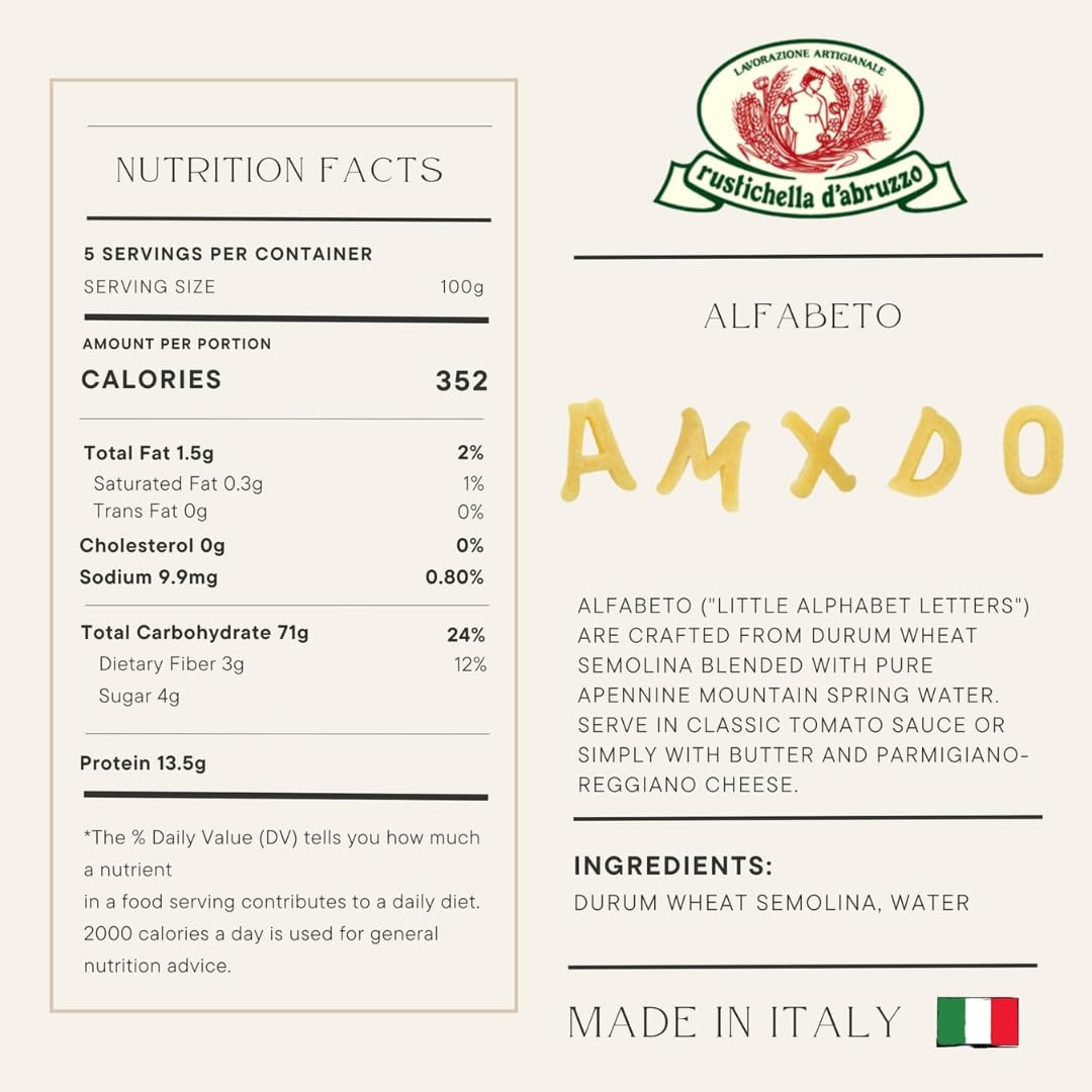Rustichella d’Abruzzo Small Pasta Variety Pack - Stelline, Alfabeto, Anellini & Orzo - 4 x 17.6 oz (500g) Italian Pastina Set - Durum Wheat Semolina