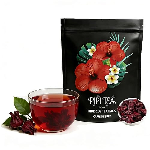 Pipi Hibiscus Tea,Pipi Tea Hibiscus Tea Bags Organic,100% Natural Organic Hibiscus Tea Bags,Natural Sweet & Sour Flavor,Caffeine-Free,30 Bags