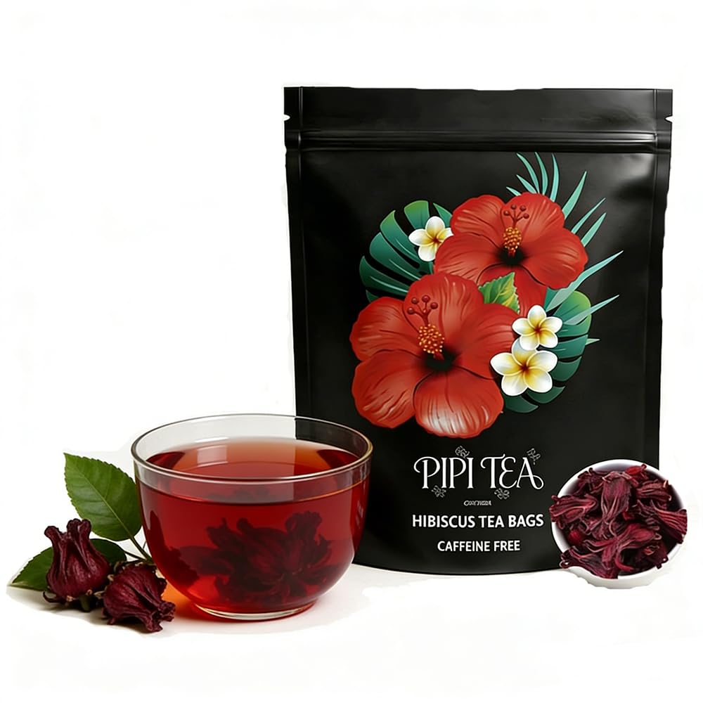 Pipi Hibiscus Tea,Pipi Tea Hibiscus Tea Bags Organic,100% Natural Organic Hibiscus Tea Bags,Natural Sweet & Sour Flavor,Caffeine-Free,30 Bags