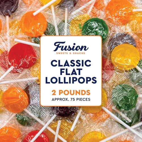 Lollipops Individually Wrapped - 2 Pound (About 75 pcs.) Bulk Suckers for Kids - Classic Lollipops Bulk Flats -5 Assorted Fruit Flavors - Holiday