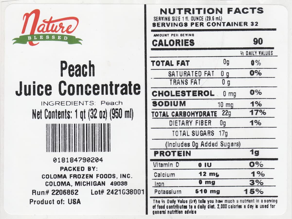 Nature Blessed 100% Pure Peach Fruit Juice Concentrate - 2 Quarts (2/32 fl pz bottles), Perfect of Vintners, Brewers, Hard Cider at Home, Smoothies