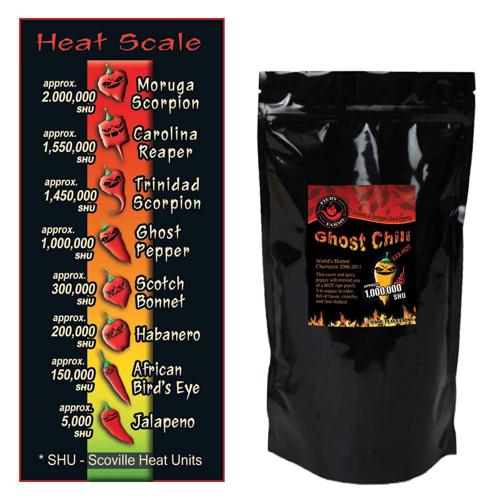 Natural Bhut Jolokia Orange Flakes | Dried and Crushed Orange Ghost Pepper Flakes by Fiery Farms (1lb)