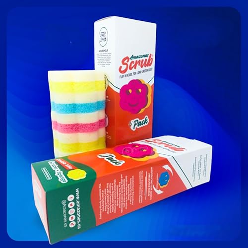 6 Double Side, Amazonas Scrub, Your New Cleaning Essential! This 6-Pack of Double-Sided Scrubber and Sponge is Designed to Simplify Your Cleaning
