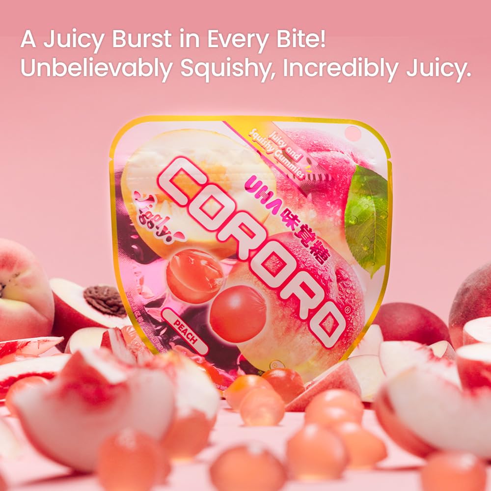 UHA CORORO (Peach / 40g x 6) Japanese Gummy Candy, Gummies (Juicy and Squishy/real fruit juice) kororo
