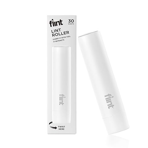 Flint Classic White Retractable Mini Lint Roller with 30 Extra Sticky Sheets, Small and Portable Lint Roller, Ideal Pet Hair Remover, Travel Lint