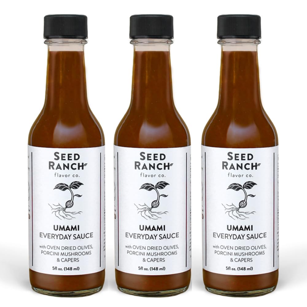Seed Ranch Umami Everyday Hot Sauce, 5 Fl. Oz., 3 Pack - Mild Heat Flavor - Oven Dried Olives, Porcini Mushrooms & Capers - Vegan, Non-GMO