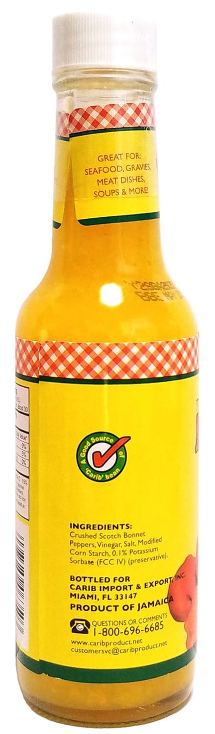 Carib Jamaican Yellow Crushed Scotch Bonnet Peppers 5 Ounce Sauce for Cooking and Condiment