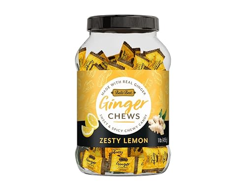 Bali's Best Ginger Chews, Zesty Lemon Flavor, 1 Pound Jar, Individually Wrapped Soft Candy, Made with 100% Real Ginger, Digestive Health Support