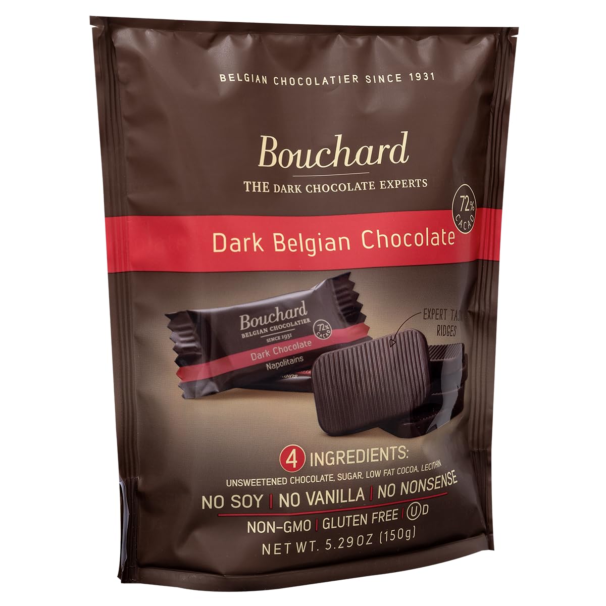Bouchard Premium Belgian Dark Chocolate with 72% Cacao (5.29 OZ / 150g)