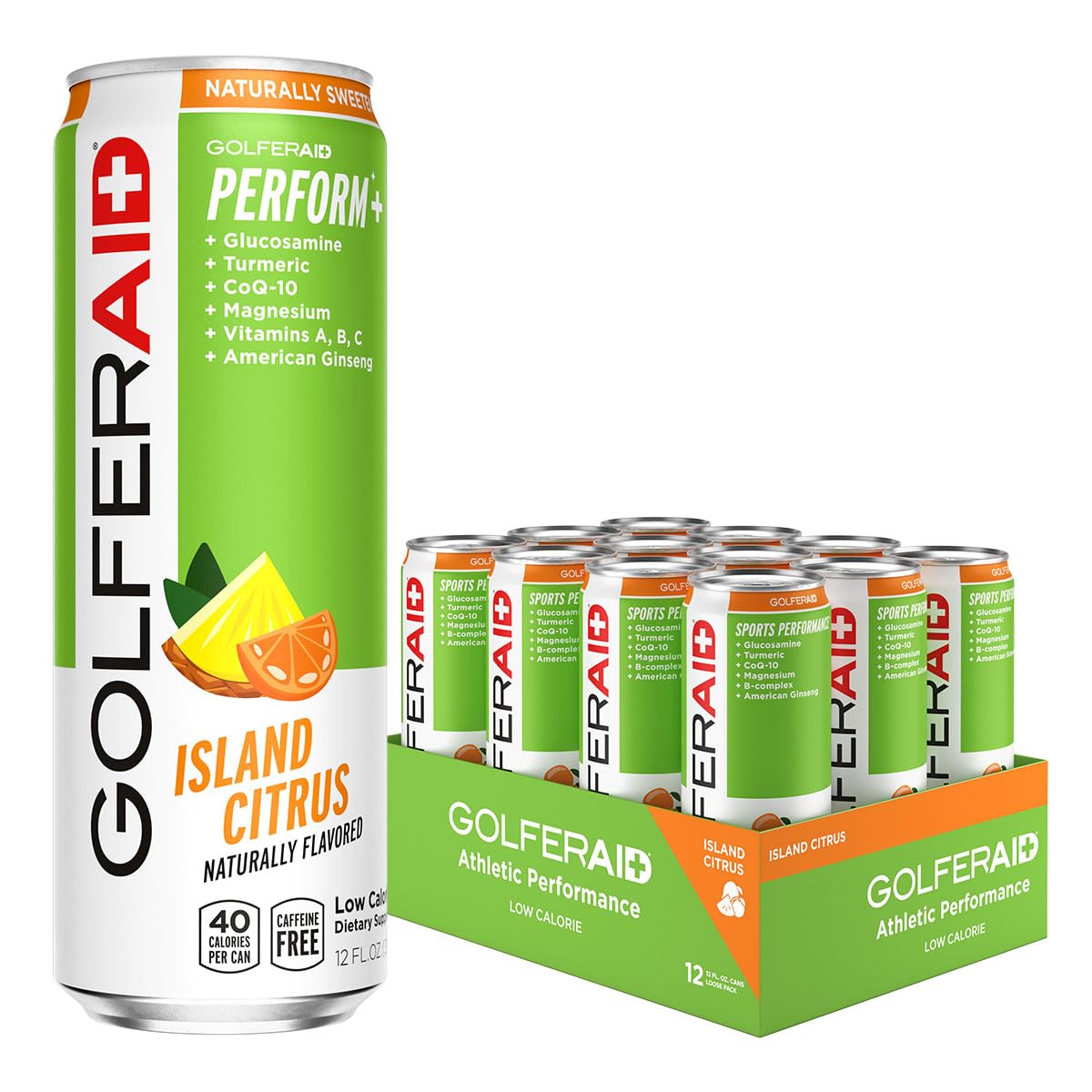 GOLFERAID Performance Blend, Up Your Golf Game, No Caffeine, Glucosamine, Turmeric, MSM, CoQ10, B-Complex, BCAAs and Electrolytes, 40 Calories, 100%