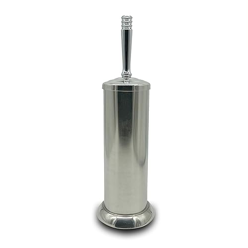 Indecor Home Silver Chrome Toilet Bowl Brush with Holder with Removable lastic Liner, Durable Bathroom Cleaning Tool, Bathroom Cleaner Brush