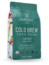 Lifeboost Low Acid Cold Brew Coffee, Organic Coarse Ground Medium Roast, 12 oz