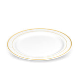 BloominGoods 50 Plastic Disposable Dessert/Appetizer Plates | 7.5 inches White with Gold Rim Real China Look | Ideal for Weddings, Parties, Catering |