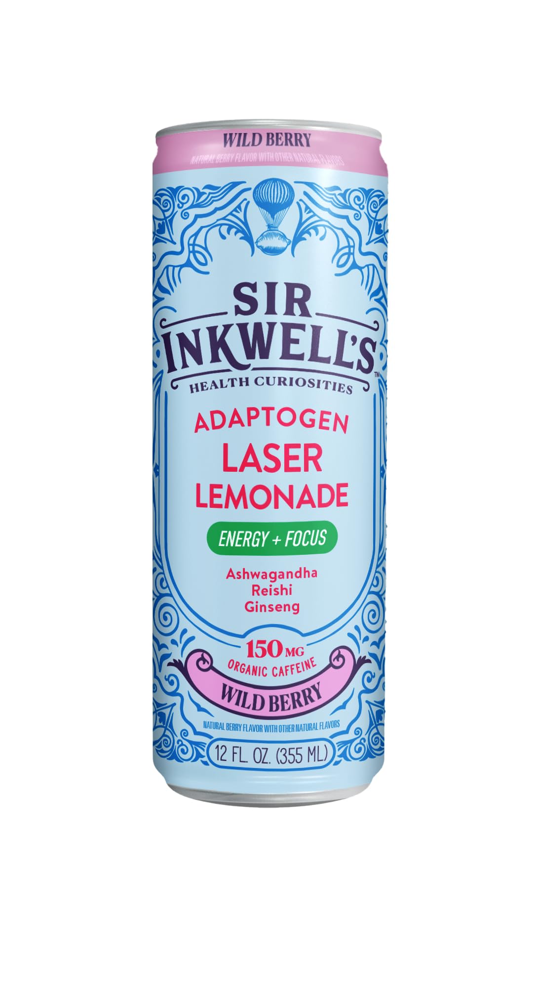 Sir Inkwell's Adaptogen Lemonade | Healthful Energy + Productivity 150 mg Organic Caffeine | 300mg Ashwagandha Reishi Ginseng | Non-GMO Certified |