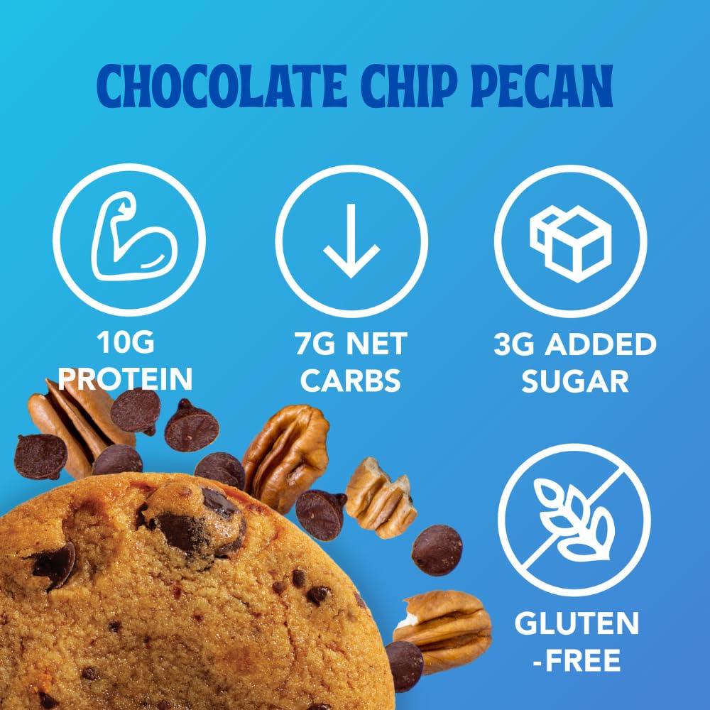ChipMonk Baking, Chocolate Chip Pecan High Protein Cookies - Low Carb Diet Friendly Gym Snacks, Meal Replacement Cookie, Gluten-Free, Healthy Low