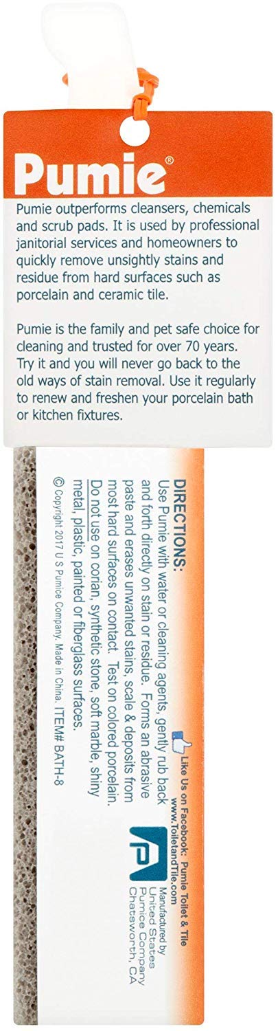 PUMIE Toilet & Tile Pumice Cleaner, Pumice Stick with Handle, Multi-Function Toilet Bowl Ring Remover by US Pumice, Bath-8, Pack of 4