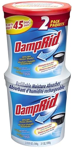 DampRid Refillable Moisture Absorber, Fragrance-Free Twin Pack (2 x 10.5 Oz. tubs); Attract and Trap Excess Moisture from Air; Eliminate Musty Odors