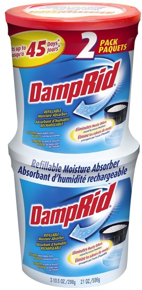 DampRid Refillable Moisture Absorber, Fragrance-Free Twin Pack (2 x 10.5 Oz. tubs); Attract and Trap Excess Moisture from Air; Eliminate Musty Odors