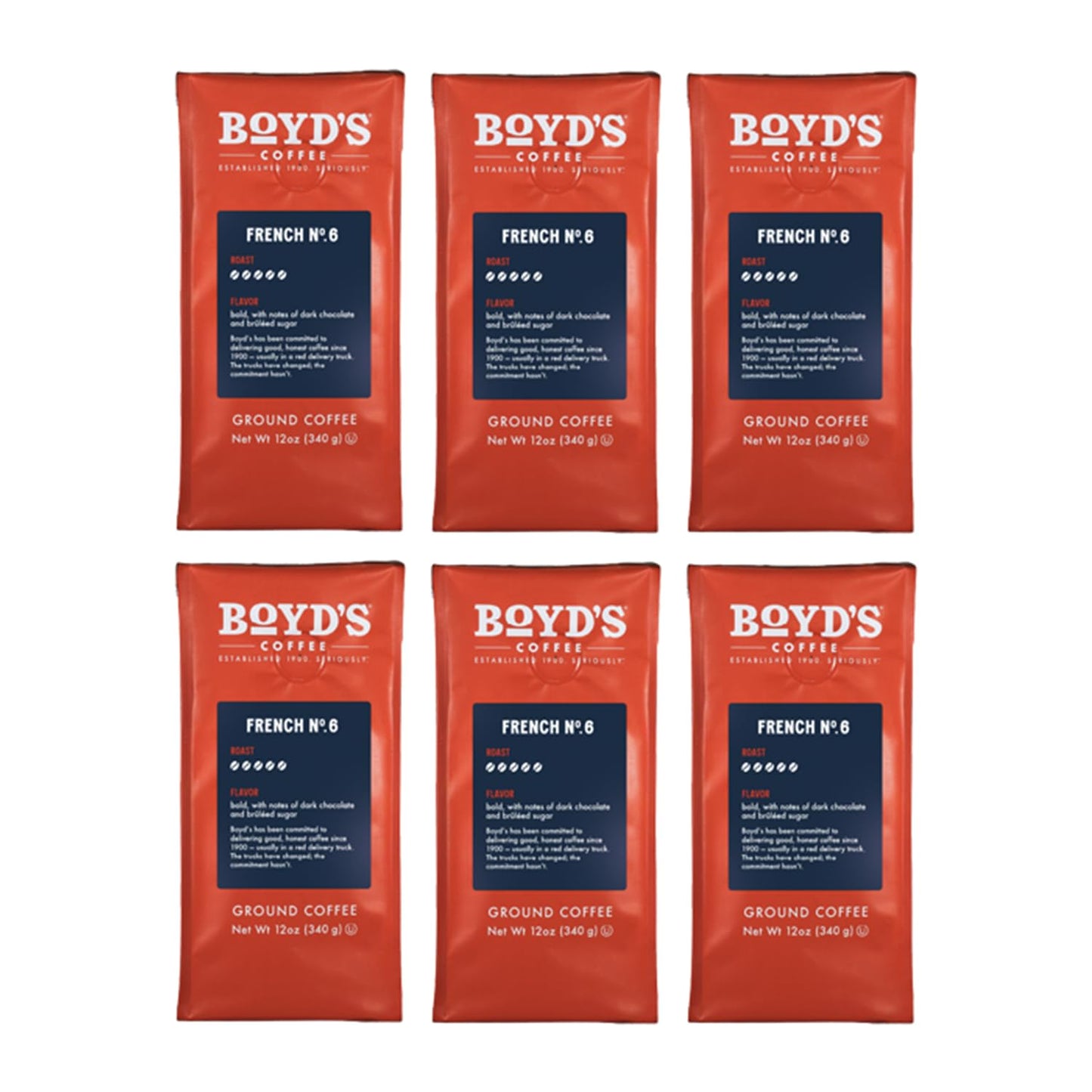 Boyd's French No. 6 Coffee - Ground Dark Roast - 12 Ounce (Pack of 6)