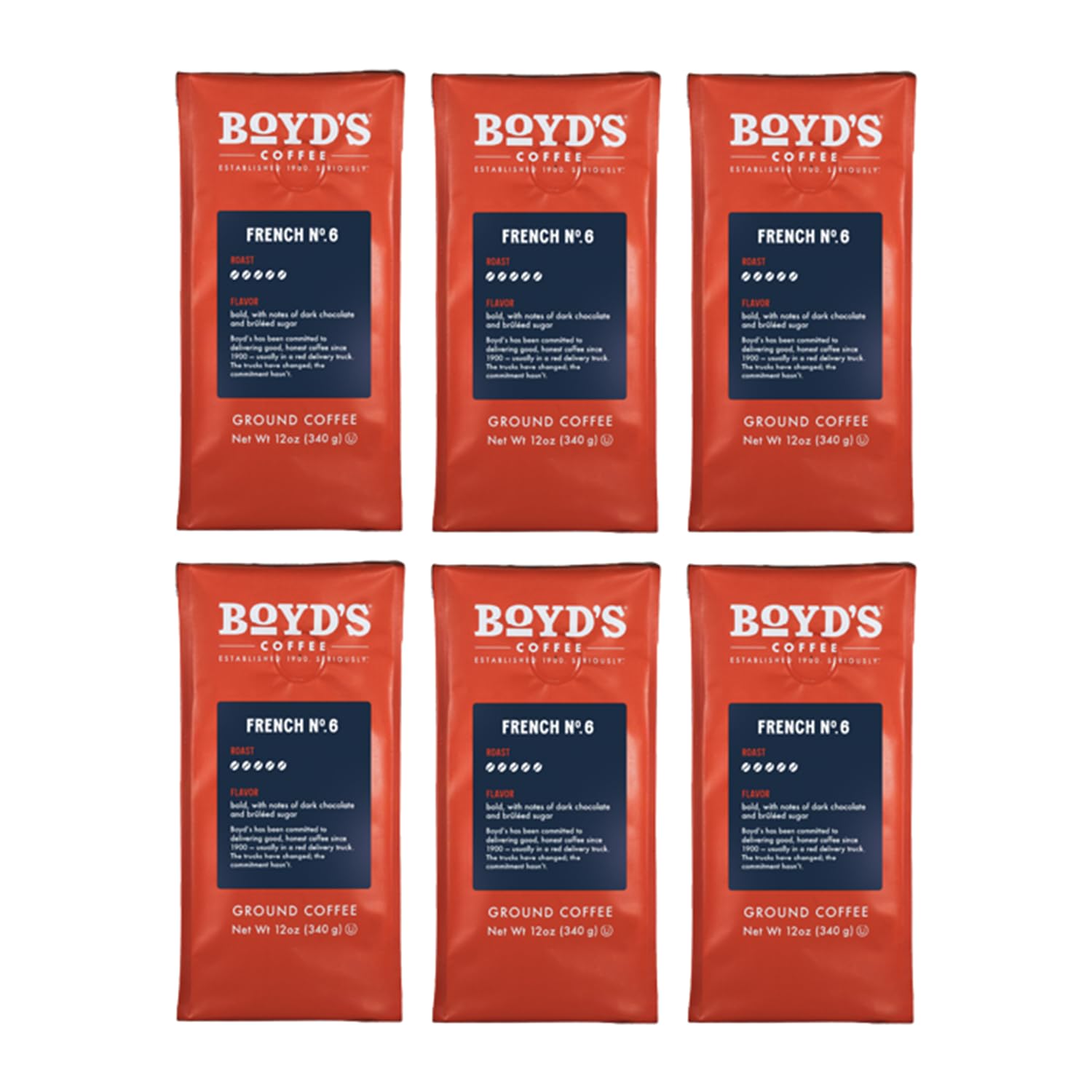 Boyd's French No. 6 Coffee - Ground Dark Roast - 12 Ounce (Pack of 6)