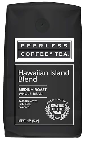 Peerless Hawaiian Whole Bean Coffee (2 lb.) - Hawaiian Island Blend, Medium Roast, Blend of Maui & Colombia Coffee Beans, 100% Arabica