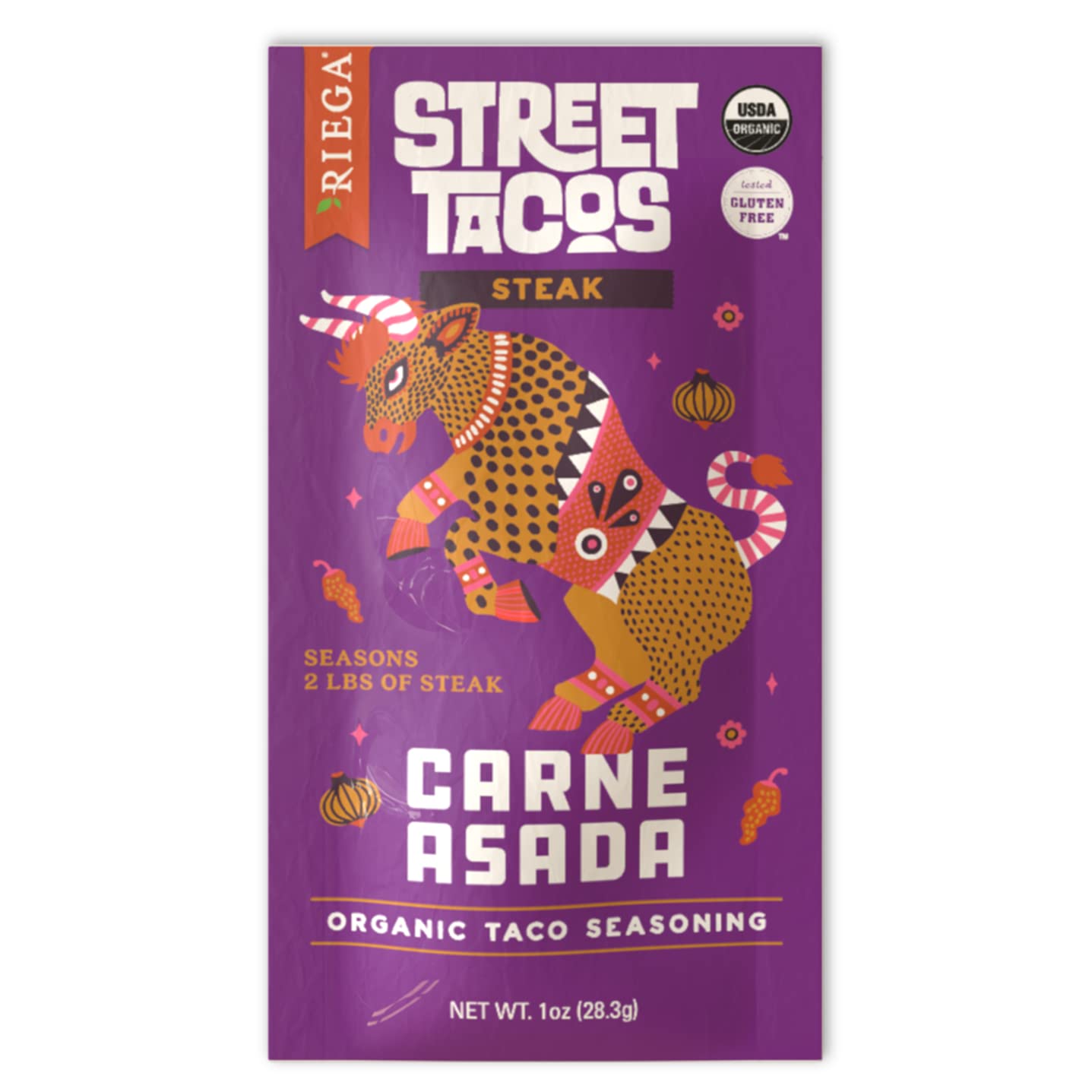 Riega Street Taco Seasoning, Organic Mexican Spice Blend for Cooking Authentic Meals, Carne Asada, 1 oz Packets, 8 Count