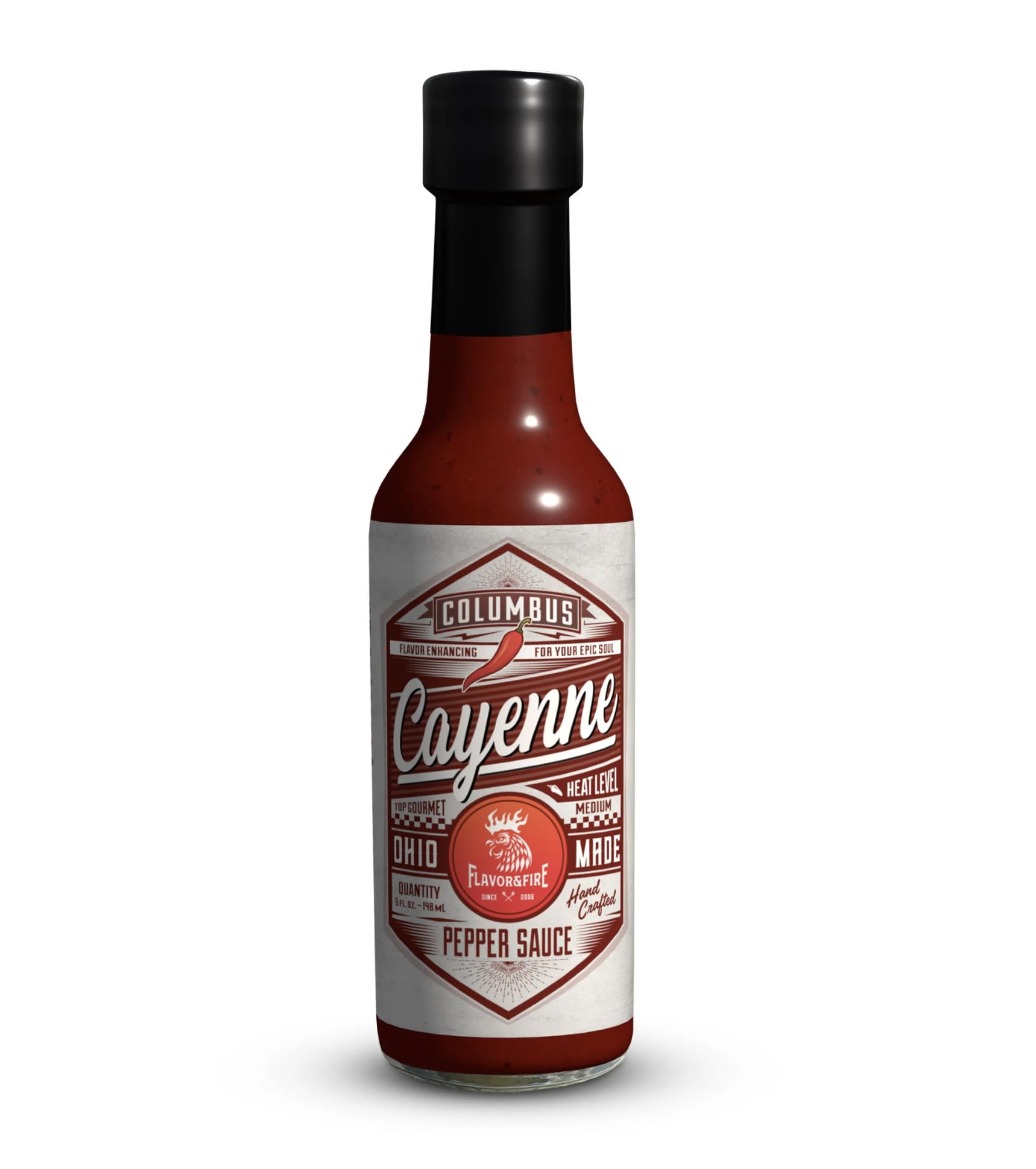 Flavor and Fire Foods, Cayenne, Columbus Hot Sauce, Pepper Infused, Award Winning, North Market Hot Sauce, Amazing Flavor, Great on Meat, Poultry
