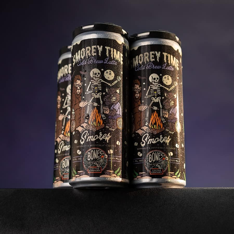 Bones Coffee Company S'mores Iced Coffee Latte - S'mores Flavored Canned Coffee Drink - 12 Pack Cans - 11 Oz Each