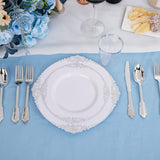 ZTDIXF 25 Pack 10.5 Inch Silver Rim Plastic Plates, Heavy Duty Disposable White Dessert & Salad Plates, Elegant Vintage Design Fancy Hard Tableware