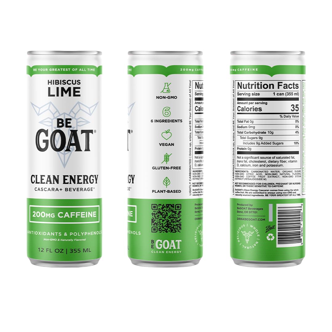 BeGOAT Clean Energy | OG Variety Pack | 6 Ingredients, Plant-Based, Non-GMO, Vegan | 200mg Natural Caffeine | 12 fl oz Cans (Pack of 12)