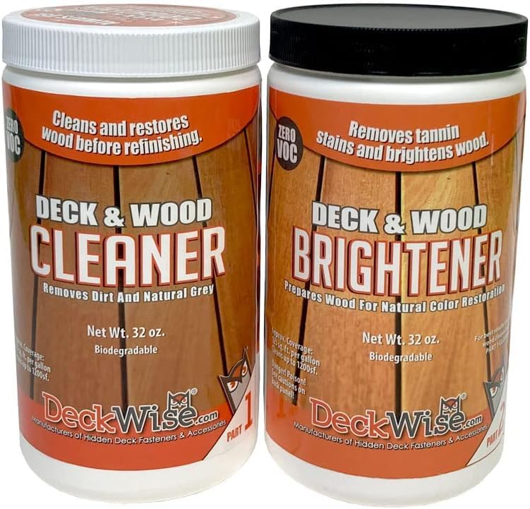 Deck & Wood Cleaner + Brightener Removes Mold, Mildew, Stains, and Tannins, 32 oz. Combo 2 Part System Restores 1200 sq. ft.