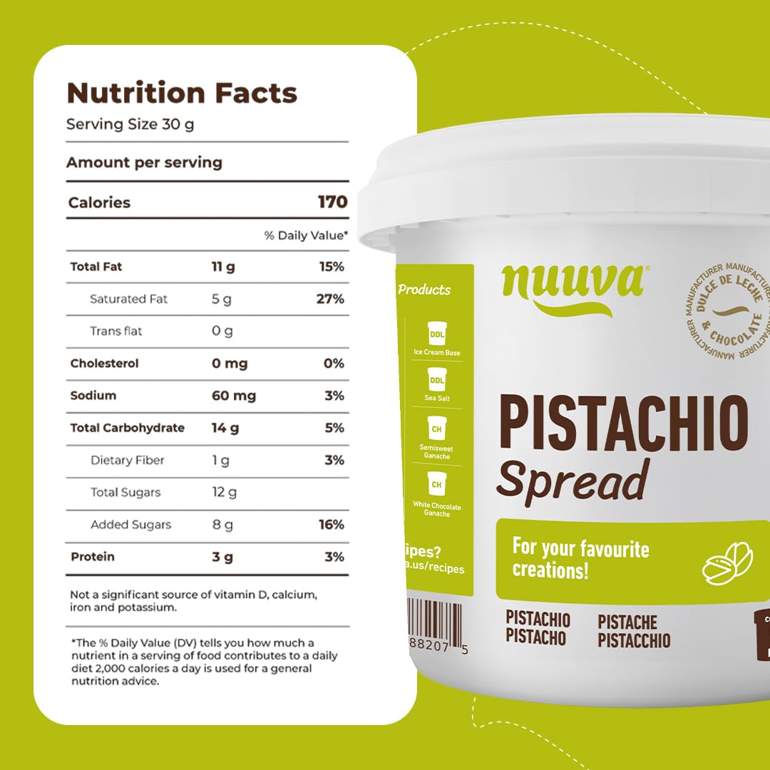 Nuuva Foods Pistachio Spread | Rich & Nutty Pistachio Cream for Dubai Chocolate Bar | Smooth Nut Butter & Spreadable Cream | Perfect for Chocolate