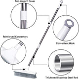 Floor Scrub Brush with Squeegee & Firm Long Handle, 2 in 1 Scrape & Brush Stiff Bristle Scrubber for Cleaning Tub, Tile, Bathroom, Patio, Kitchen