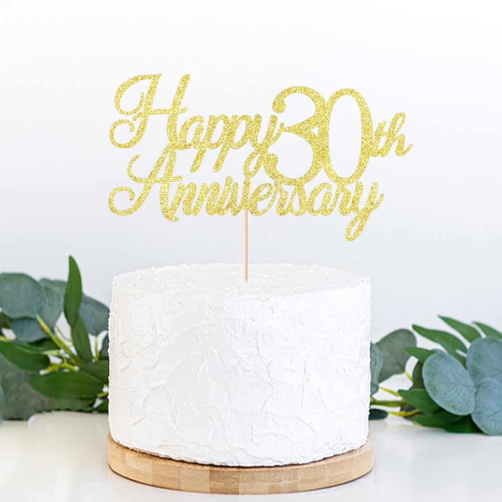 Auteby Happy 30th Anniversary Cake Topper, Gold Glitter 30th Birthday/Wedding Anniversary Party Decoration Supplies (30)