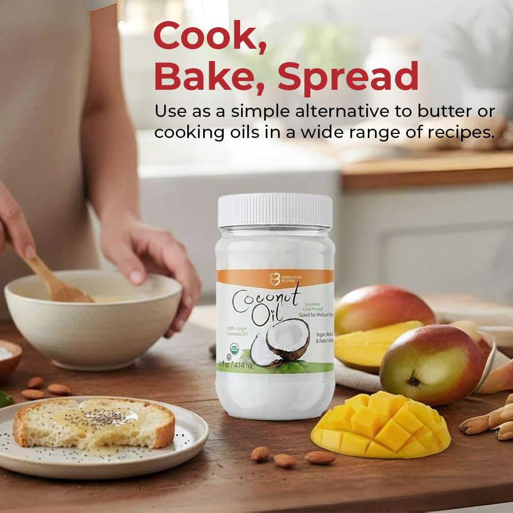 USDA Organic Extra Virgin Coconut Oil, Unrefined & Cold Pressed, Fresh Coconut Flavor, Non-GMO Cooking Oil, 14 Fl Oz