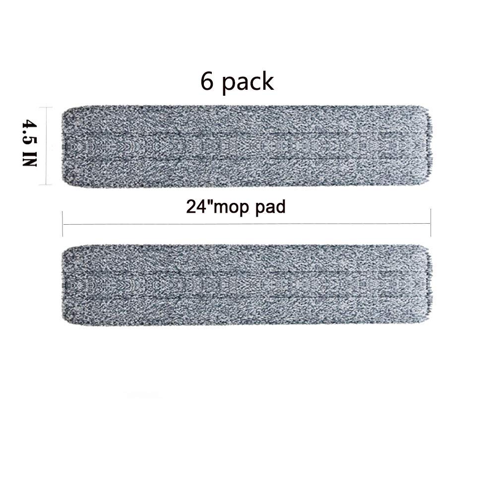 Wet Mop 24" Microfiber Mop Heavy Duty Floor Pads Replacement Kit 6 Pack Reusable Mop Head