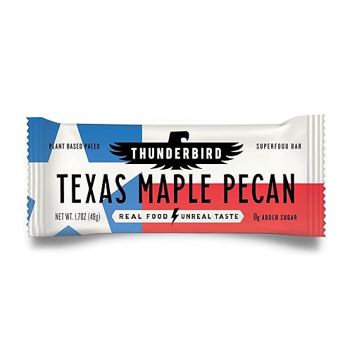 Thunderbird Bars Energy Snack, Gluten-Free with Protein, Healthy Real Food, Vegan Paleo Non-GMO, No Added Sugar, Texas Maple Pecan Flavor (12 Count