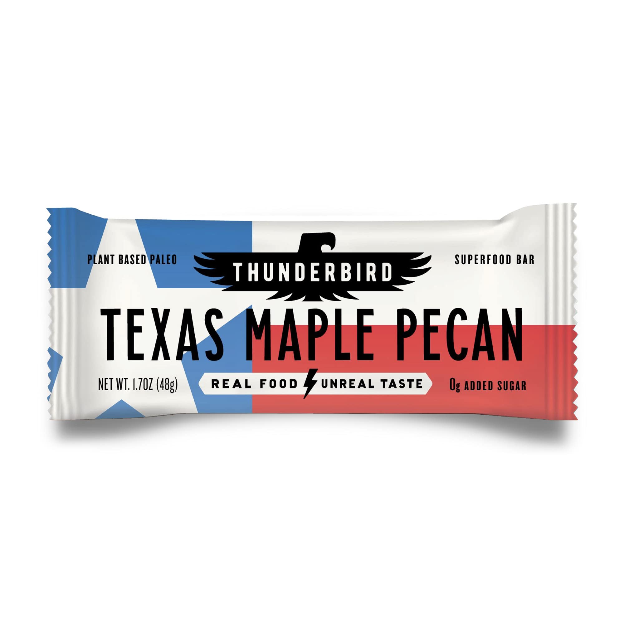 Thunderbird Bars Energy Snack, Gluten-Free with Protein, Healthy Real Food, Vegan Paleo Non-GMO, No Added Sugar, Texas Maple Pecan Flavor (12 Count