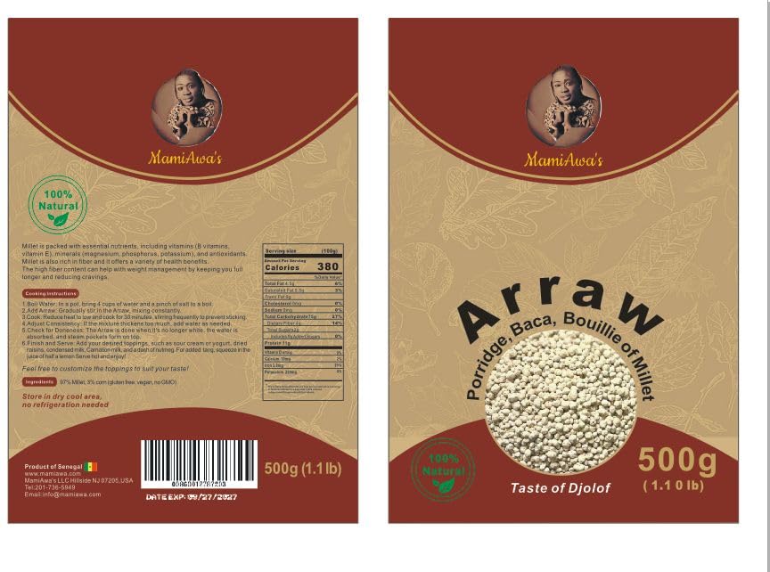 MamiAwa's Arraw Millet, African Cuisine, West African Dried Millet Porridge, 500g