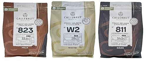 Belgian Chocolate Callets | 3 Pack of 5.51 Bags (2.5KG) (Milk/Dark/White Chocolate)