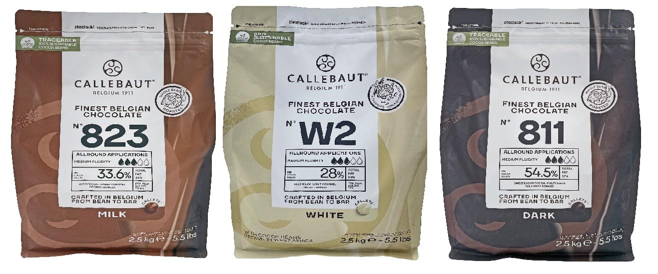 Belgian Chocolate Callets | 3 Pack of 5.51 Bags (2.5KG) (Milk/Dark/White Chocolate)