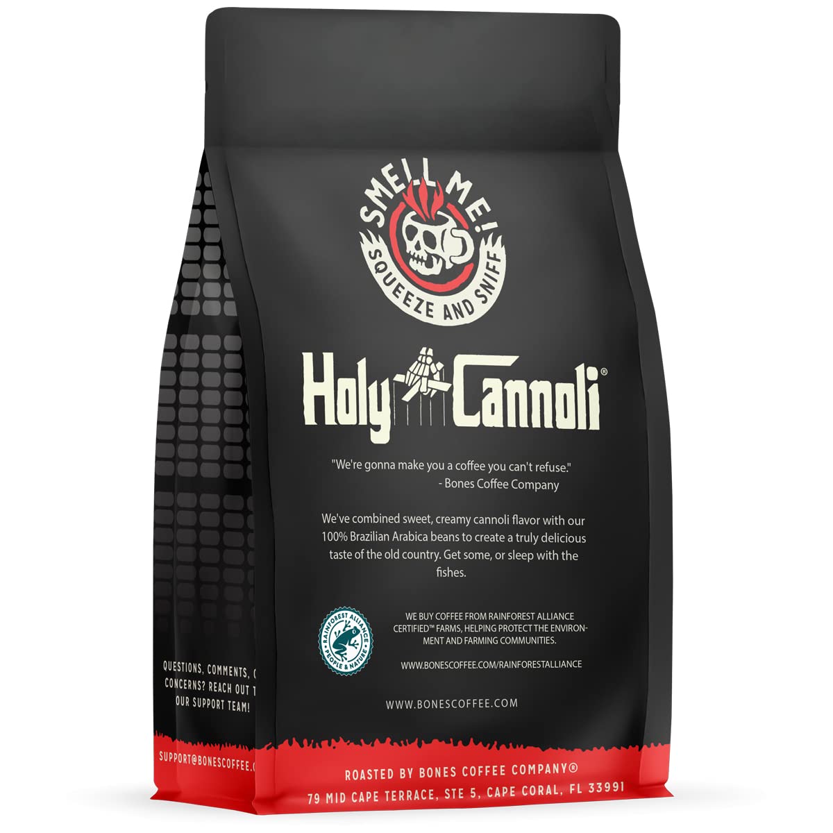 Bones Coffee Company Holy Cannoli, Baked Cannoli Flavored Coffee, Medium Roast Low Acid Arabica Beans Compatible with Auto drip and French Press