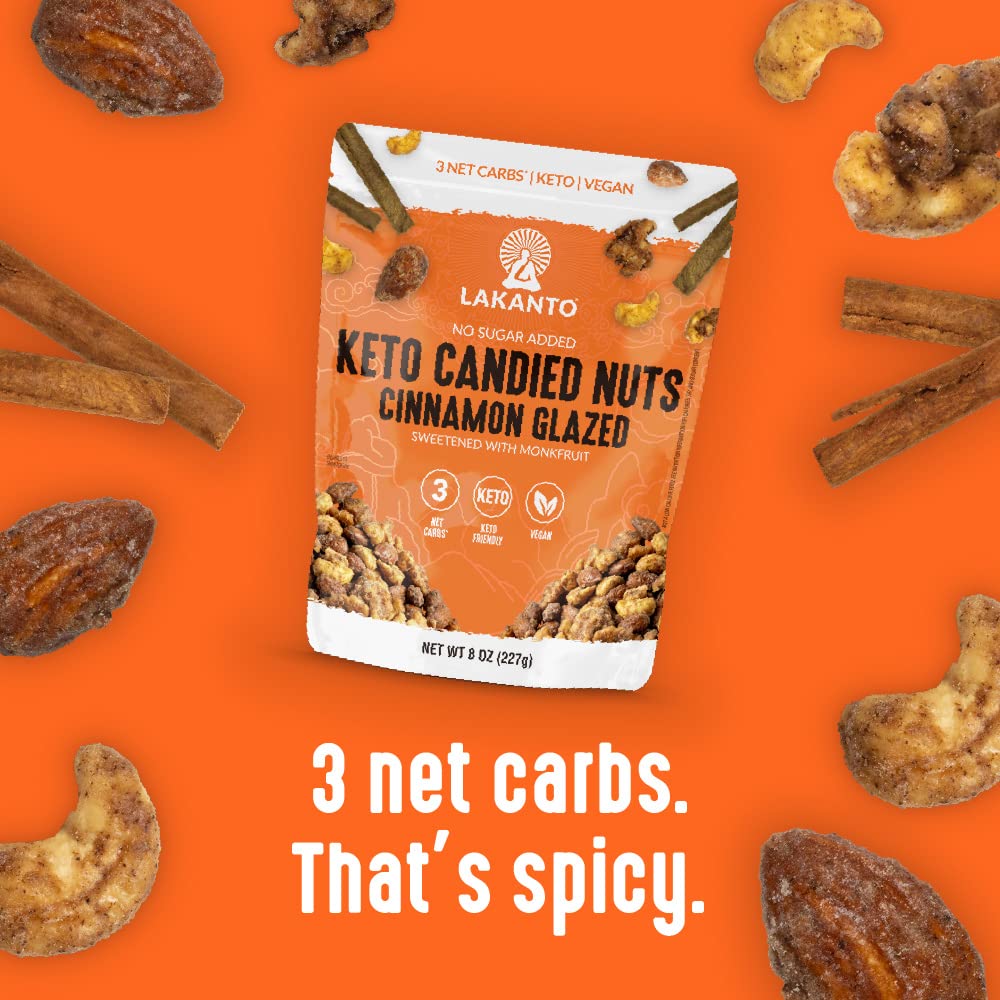 Lakanto Candied Nuts Cinnamon Glazed - No Sugar Added, Sweetened with Monk Fruit, 3 Net Carbs, Keto Diet Friendly, Vegan, On the Go Snack Anytime