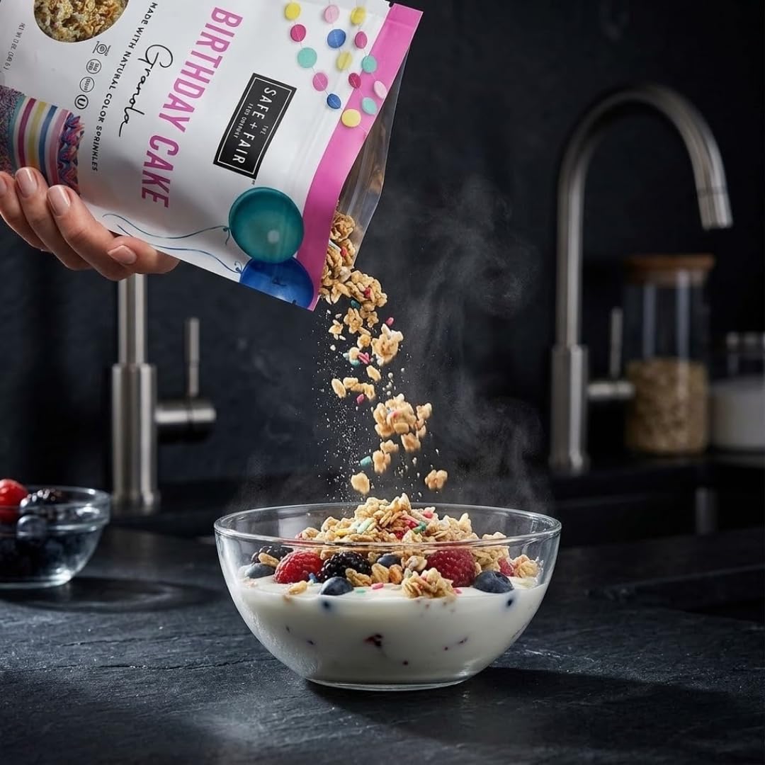 Safe And Fair Food Company Granola Birthday Cake 12 oz - Granola Mix - Organic Cereal - Kind Granola-Cereal Alternative